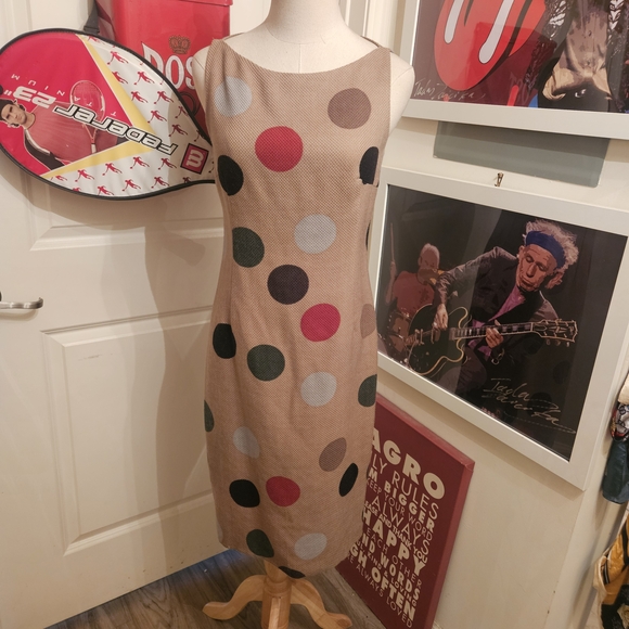 Akris Punto Dresses & Skirts - Akris Punto Wool Beige Midi Dress with Colorful Polka Dots